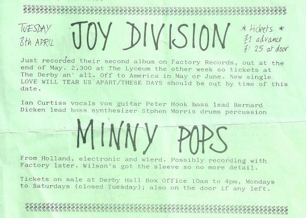 Image of flyer for Joy Division at the Derby Hall, Bury, April 1980